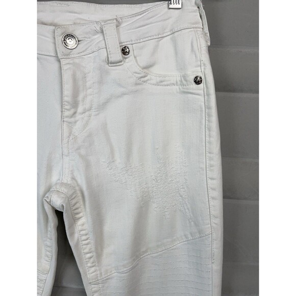 True Religion Women 27 Jeans World Tour Moto White Biker Ribbed Knee Stretch Y2K - Picture 5 of 14
